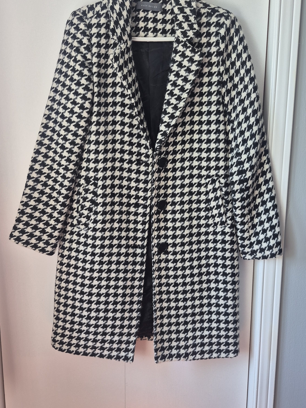 Nwot Suzy Shier Black & White Houndstooth Coat